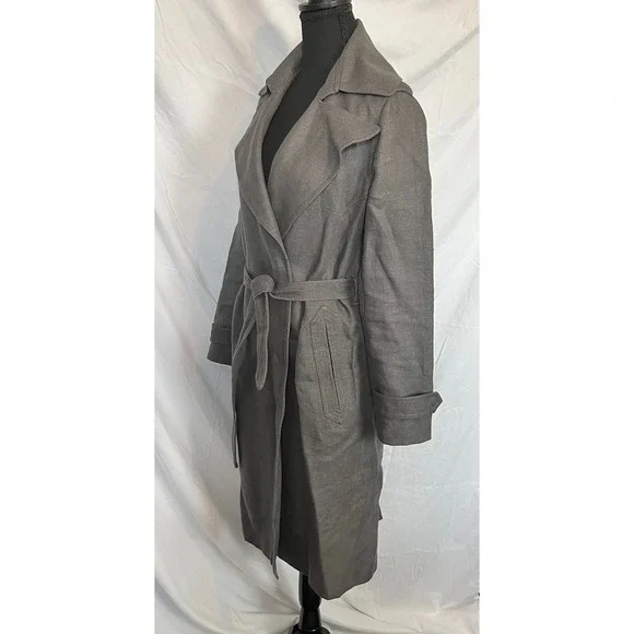 Emerson Fry Charcoal Gray‎ Linen Trench Coat Belted Long Sleeve Size 4 - Picture 2 of 8